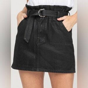 VERVET Black Coated Denim Paperbag Style Mini Skirt